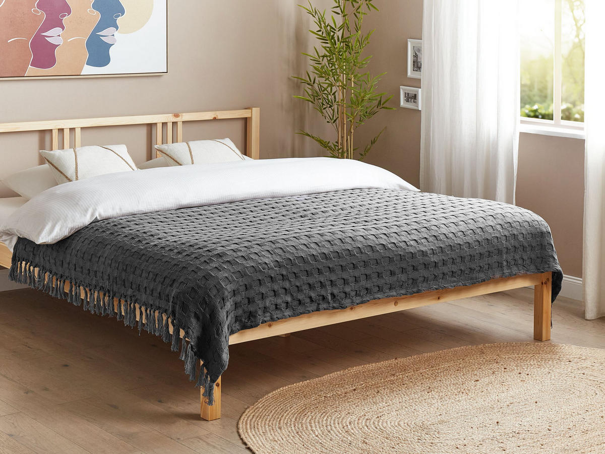 TAGESDECKE Grau 150 x 200 cm Bere - Schieferfarben, Textil (200/220cm) - Beliani