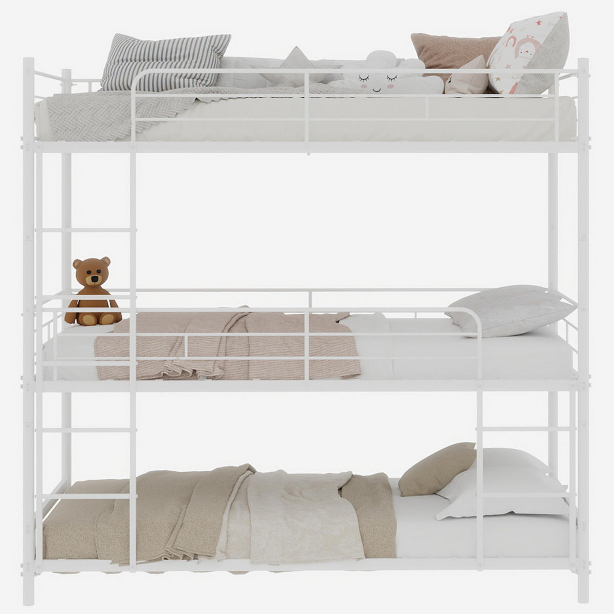 ETAGENBETT Dreifach-Etagenbett Metall - Weiß, Metall (90/190cm) - ComfortXL