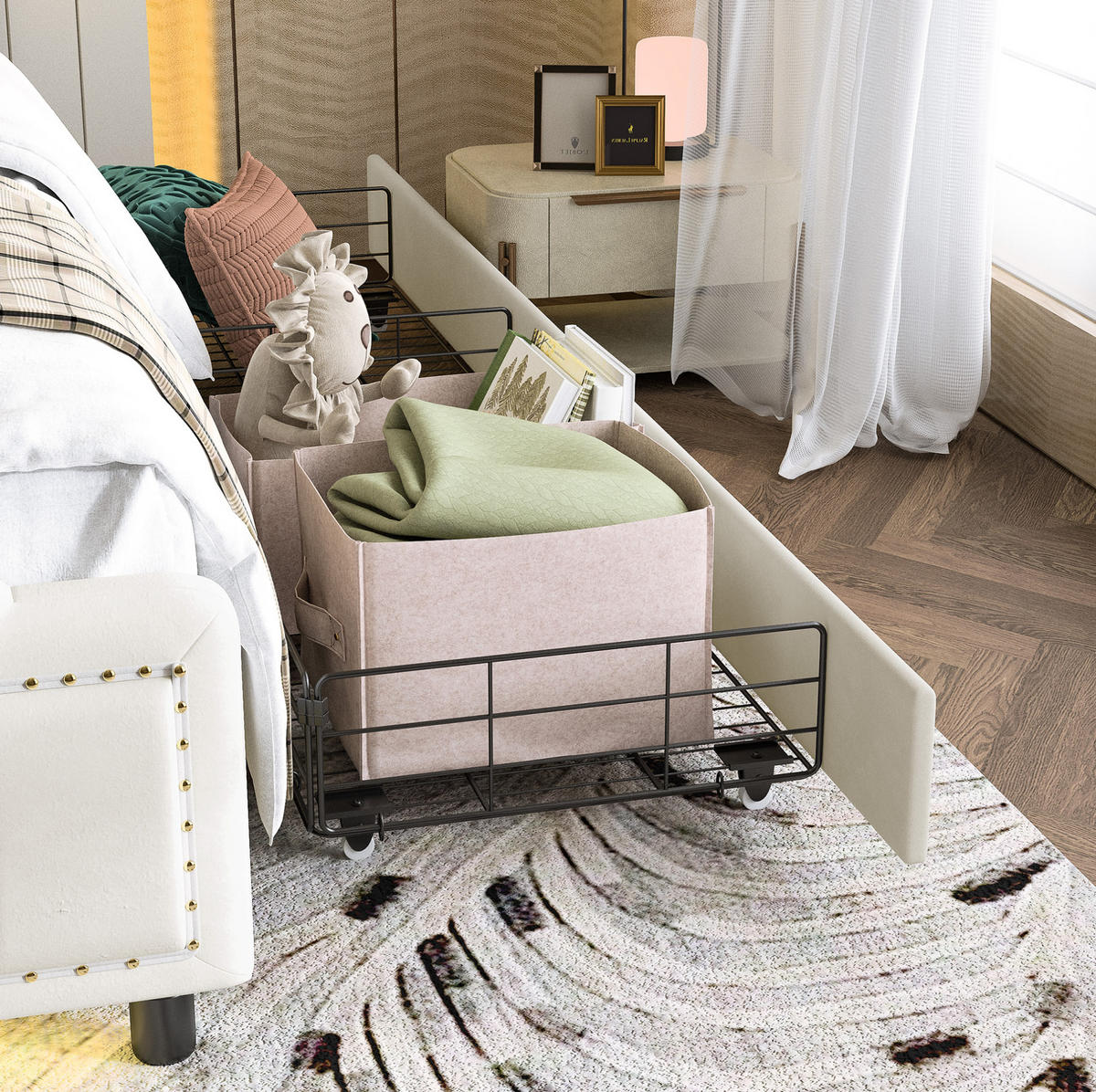POLSTERBETT 140/200 cm Beige aus Samt mit LED - Beige, Textil (140/200cm) - OKMYHOME