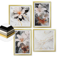 WANDBILDER 4er Set - 50x50 cm & 40x60 cm Goldrahmen - Blumen Marmor weiß schwarz - Goldfarben, Kunststoff (50/50cm) - ArtPrintCave