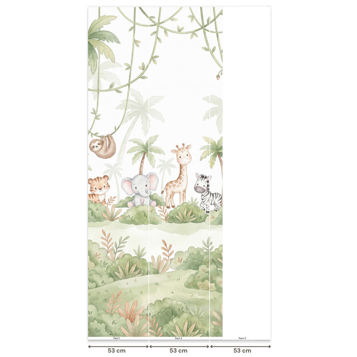 KINDERTAPETE - Tiere - Dschungel - Pastell - 120x280 cm - Weiß, Papier (120/280cm) - OnlyWow