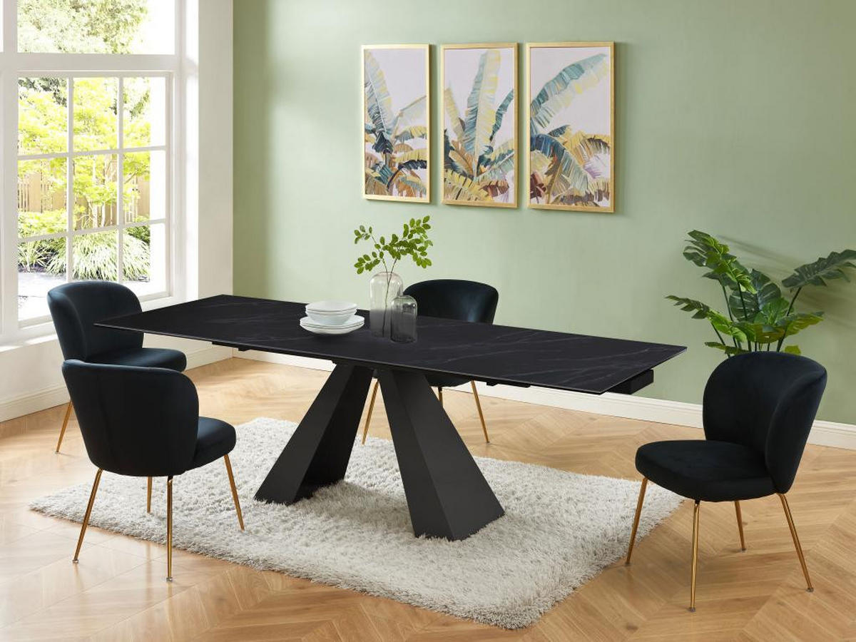 ESSTISCH ausziehbar - 6 bis 10 Personen - Sicherheitsglas, Keramik & Metall - Marmor-Optik Schwarz - LOZIPA - Schwarz, Glas (240/90/76cm) - Vente-Unique