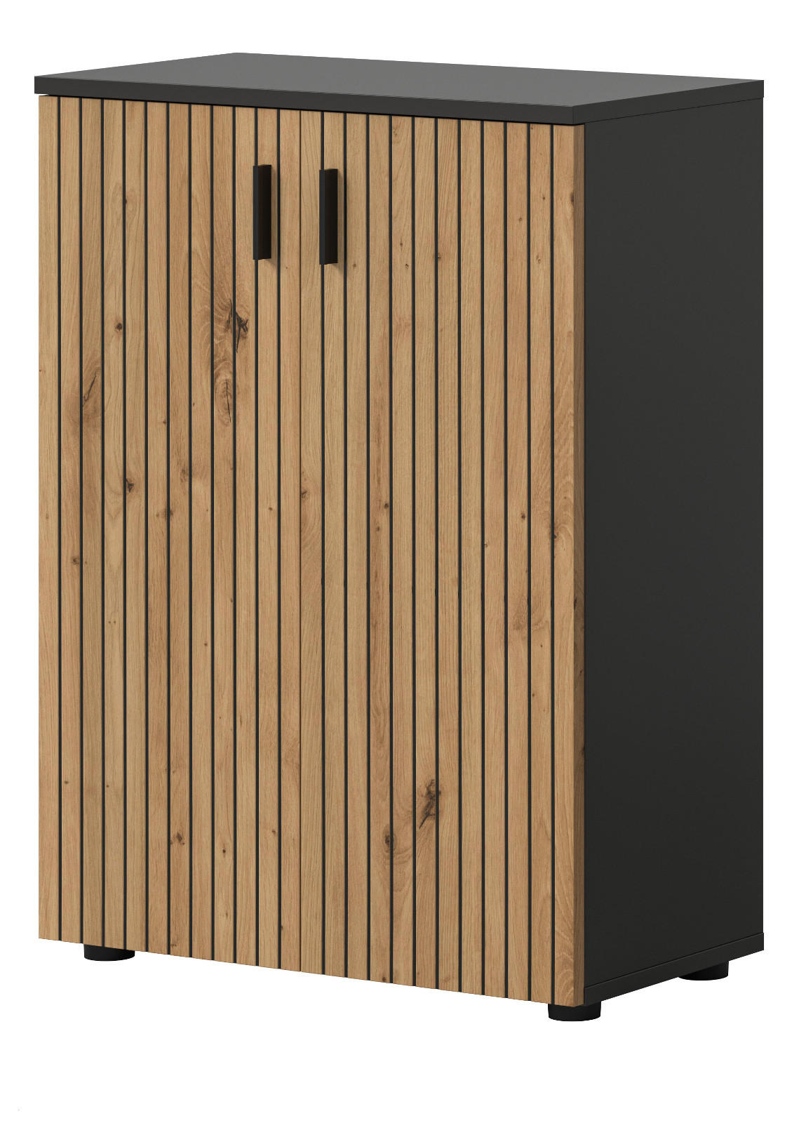 KOMMODE Eiche, grau 60 cm, Badschrank mit Rillen-Optik - Schwarz/Eiche Artisan, Holzwerkstoff/Kunststoff (60/81/30cm) - Inn.Furn