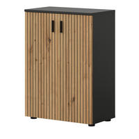 KOMMODE Eiche, grau 60 cm, Badschrank mit Rillen-Optik - Schwarz/Eiche Artisan, Holzwerkstoff/Kunststoff (60/81/30cm) - Inn.Furn