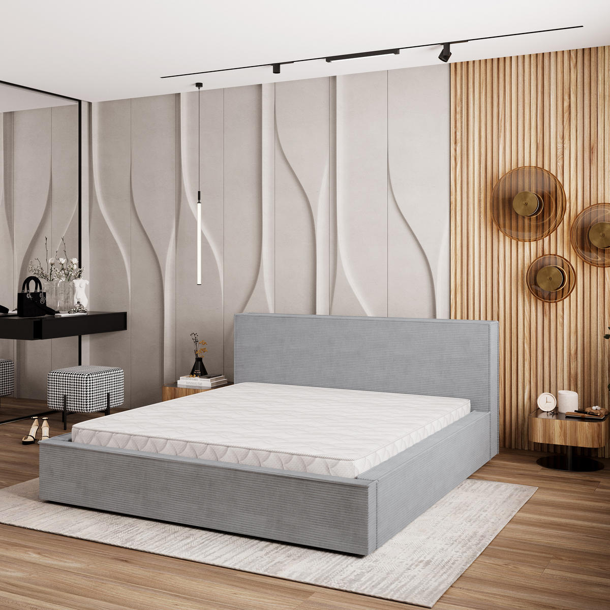 POLSTERBETT CELORA 180x200 cm mit Bettkästen - Hellgrau - Hellgrau, Holz (180/200cm) - MASSENO