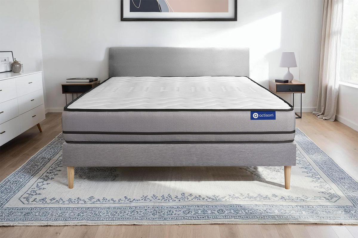 BETT Actimemo night Memory-Schaum 90 x 190 cm h4 - Kit Bettgestell Grau - Beige/Grau, Karton/Holz (90/190cm) - ACTISOM
