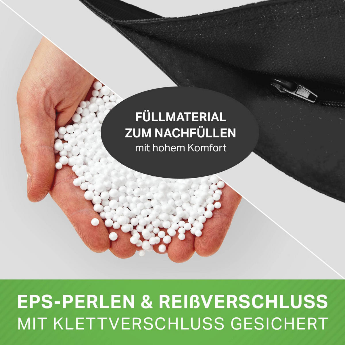 XXL-SITZSACK + Pouf 2er Set - 140x180cm - Schwarz, Textil (140/25/180cm) - Green Bean