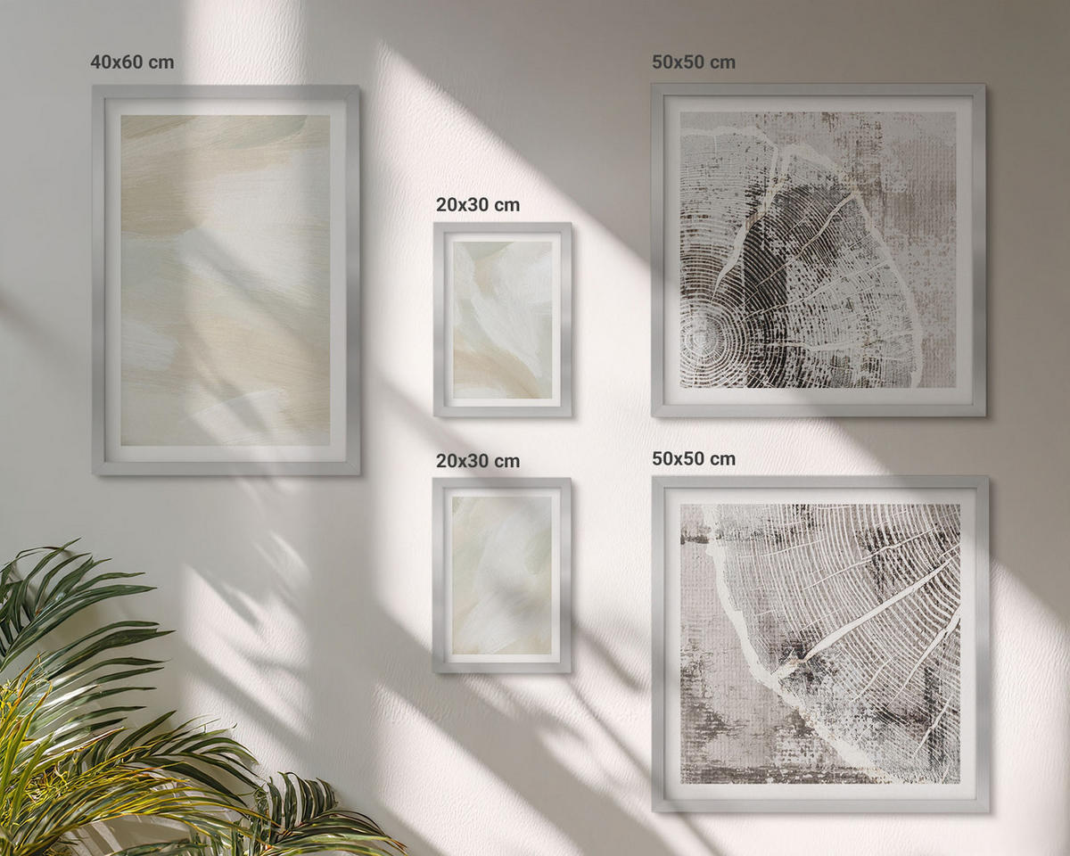 BILDER SET 5er Set - 50x50 cm & 20x30 cm & 40x60 cm Silberner Rahmen - Minimalismus der Farbstruktur - Silberfarben, Kunststoff (40/60cm) - TULUP