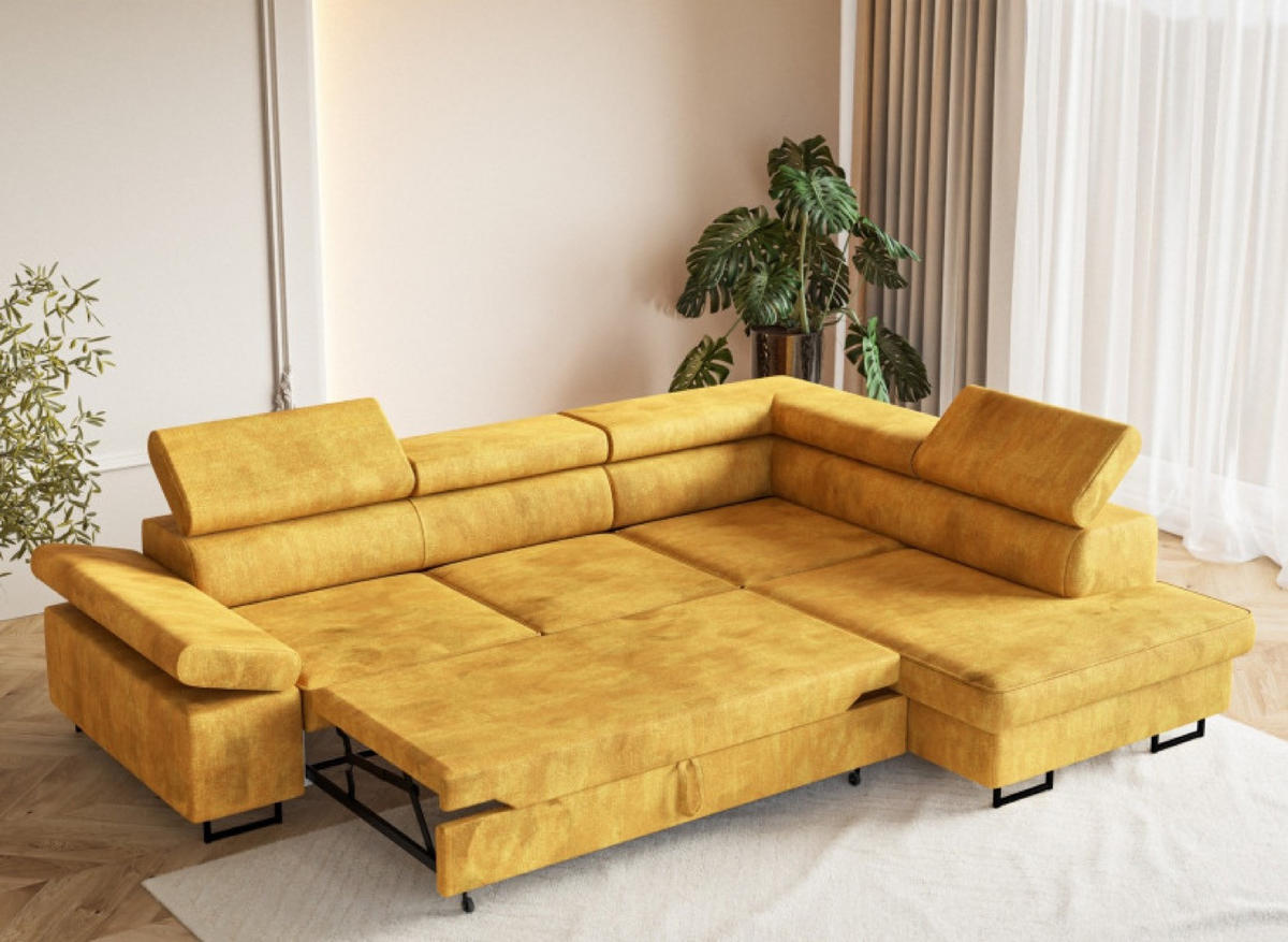 ECKSOFA Senfgelb ALEX Mit Verstellbaren Kopfstützen Rechtsseitig Terra Stoff - Gelb/Goldfarben, Textil (203/274cm) - Sepro Meble
