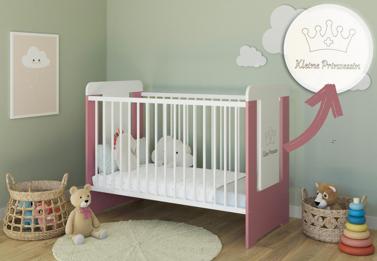 KINDERBETT Princess - Pink/Weiß, Holz (60/120cm) - Kids Collective