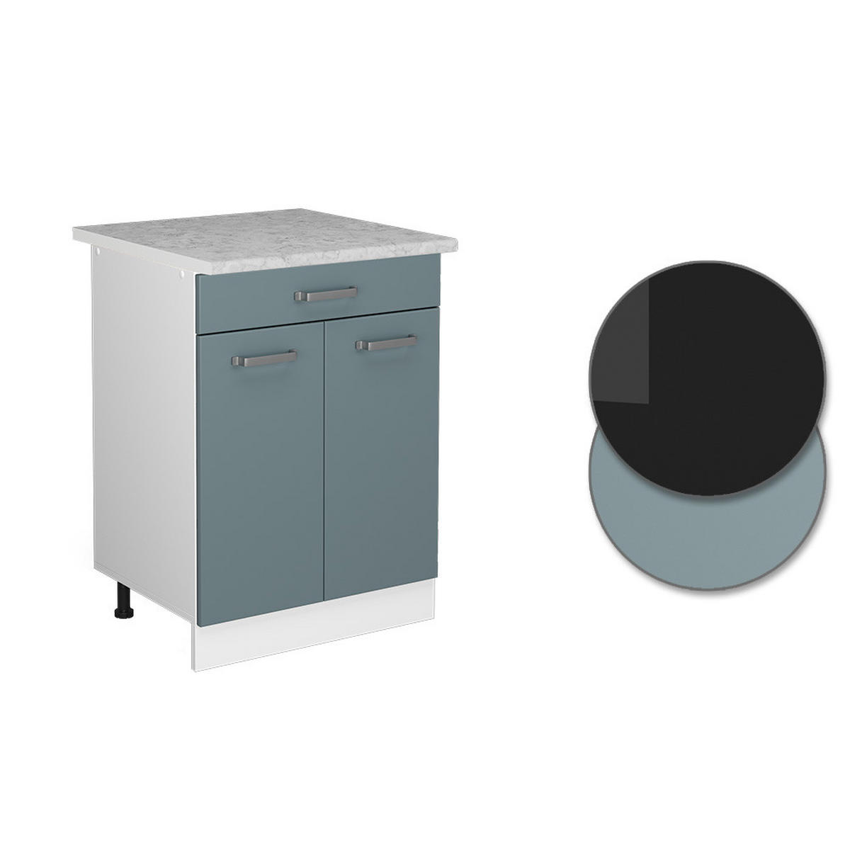 KÜCHENUNTERSCHRANK R-Line Blau-Grau 60 cm mit Schublade, AP Eiche - Blaugrau/Weiß, Holzwerkstoff (60/81.6/60cm) - Vicco
