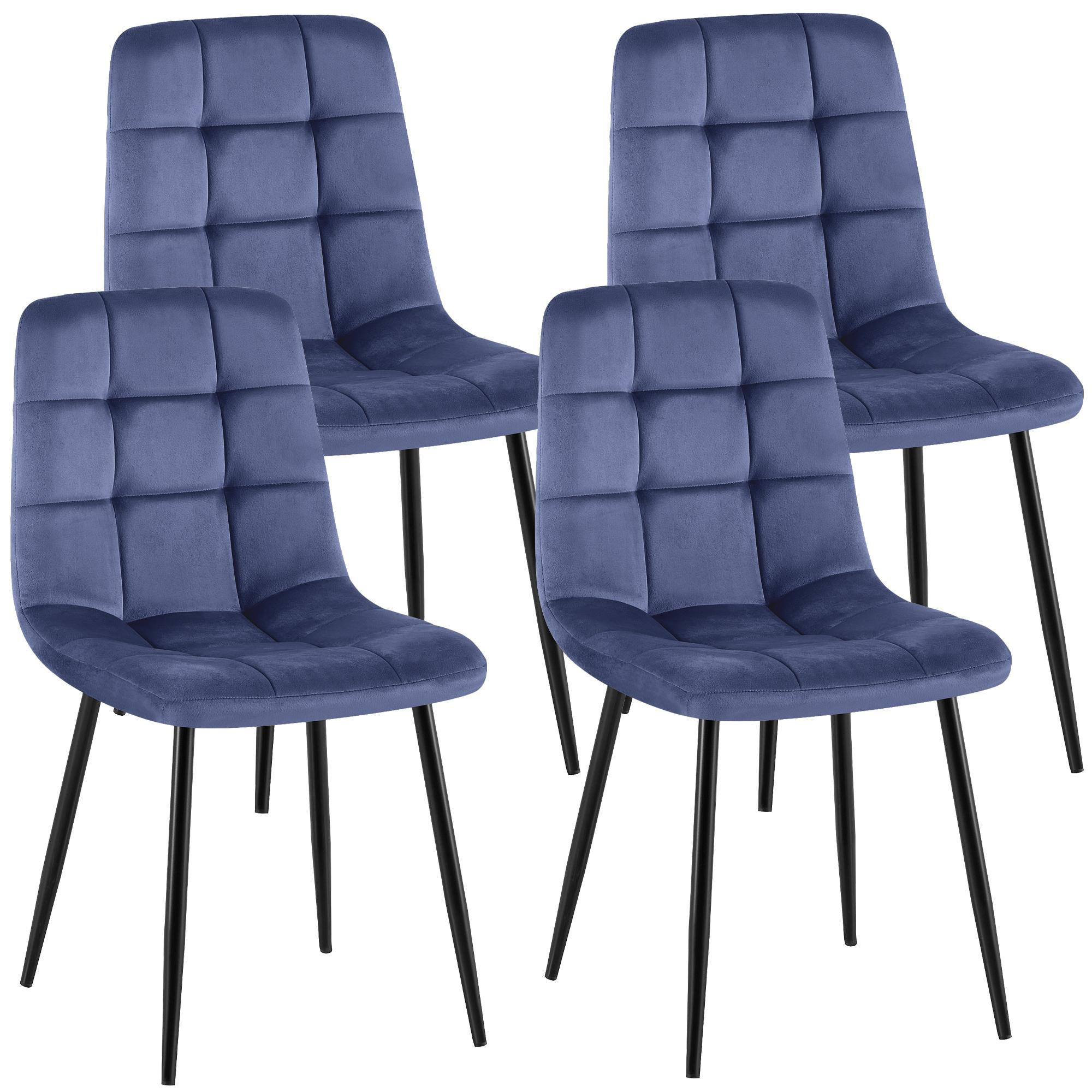 STUHL 4 Samt Blau - Blau/Schwarz, Textil/Metall (45/84/55cm) - CLP
