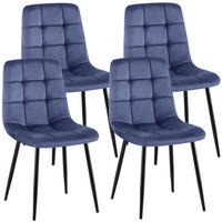 STUHL 4er Set Samt Blau - Blau/Schwarz, Textil/Metall (45/84/55cm) - CLP