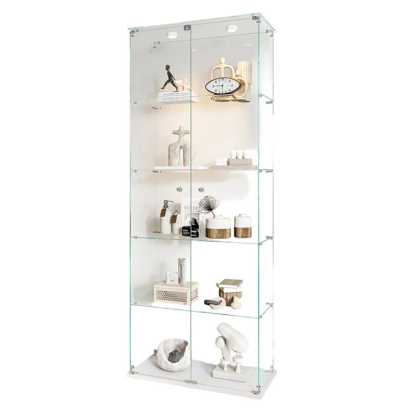 GLASVITRINE LED, 5 Ebenen, Doppeltür, Sockel, Modern - Weiß, Glas (35/187/79cm) - SHOPENTRA