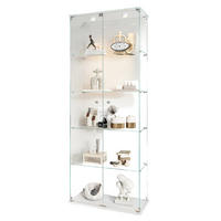 LED-GLASMONTRE, 5 hyllplan, dubbeldörrar, sockel, modern - Vit, Glas (35/187/79cm) - SHOPENTRA