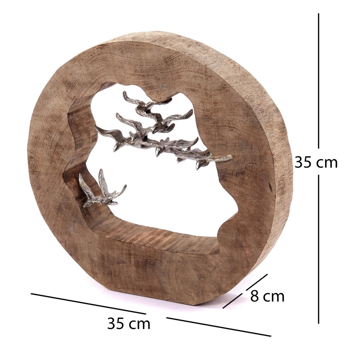 SKULPTUR Flight Mangoholz, Aluminium silber-natur - Naturfarben, Holz (35/35/8cm) - CREEDWOOD