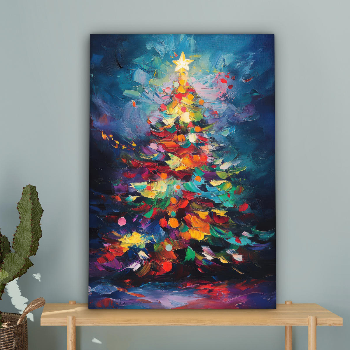 LEINWANDBILD Weihnachtsbaum - Weihnachten - Abstrakt - Farbenfroh 40x60 cm - Multicolor, Textil (40/60cm) - MuchoWow