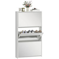 SCHUHSCHRANK,3 Türen mit Spiegel für 9 Paar 65x17x114,5cm,weiß - Weiß, Holzwerkstoff (65/114.5/17cm) - Vallsero