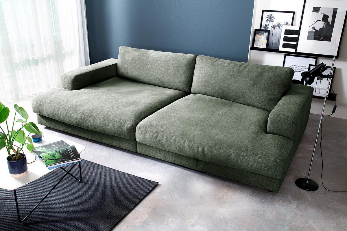 BIG SOFA MADELINE Grün Webstoff - Schwarz/Olivgrün, Kunststoff/Textil (290/85/170cm) - KAWOLA