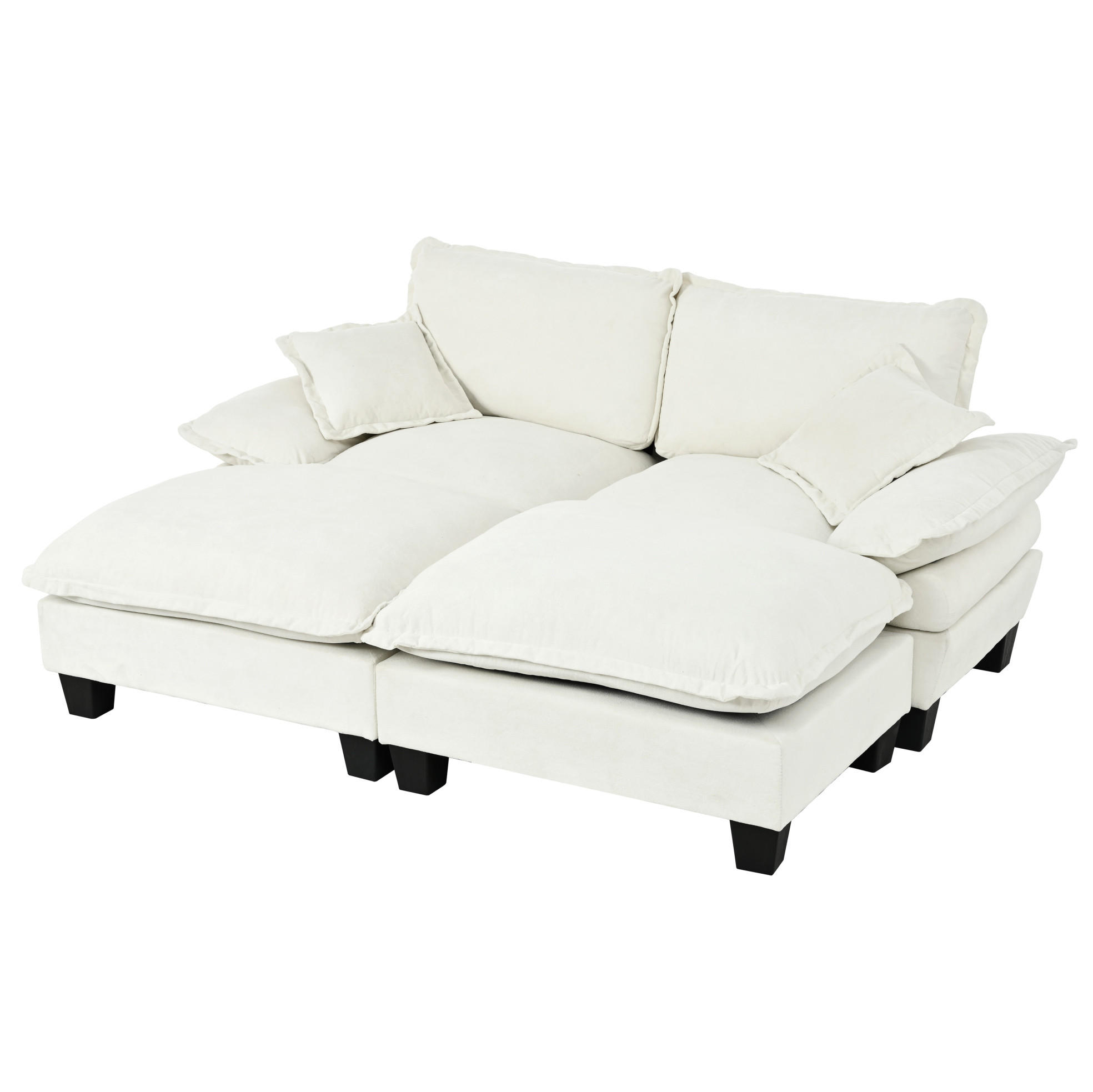 ECKSOFA 194/151/90 cm beige aus Chenille mit Ottomanen - Beige, Textil (151/194cm) - OKWISH