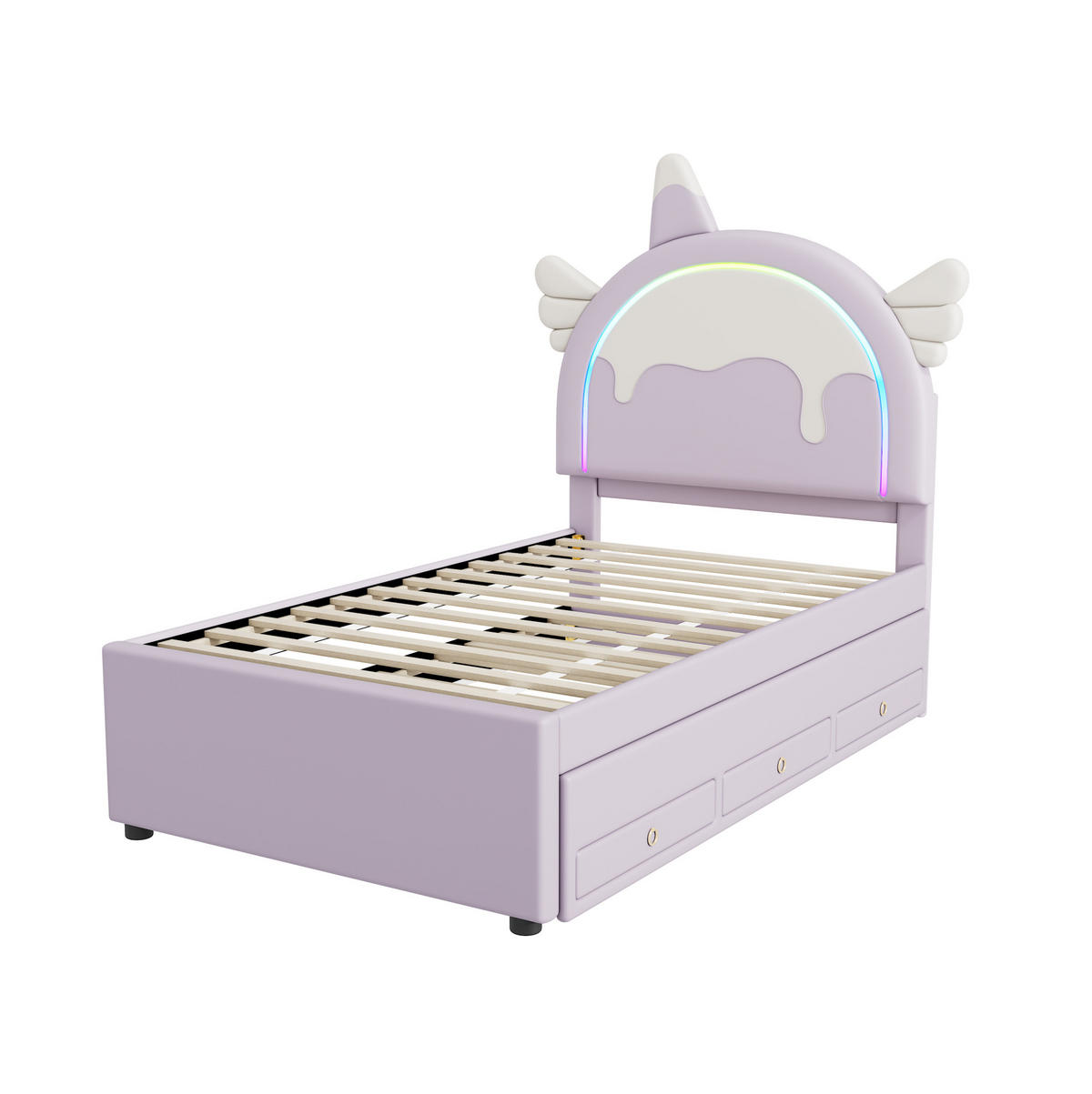 KINDERBETT 90/200 cm Einhornform Violett mit ausziehbarem Rollbett - Violett, Kunststoff (90/200cm) - OKWISH