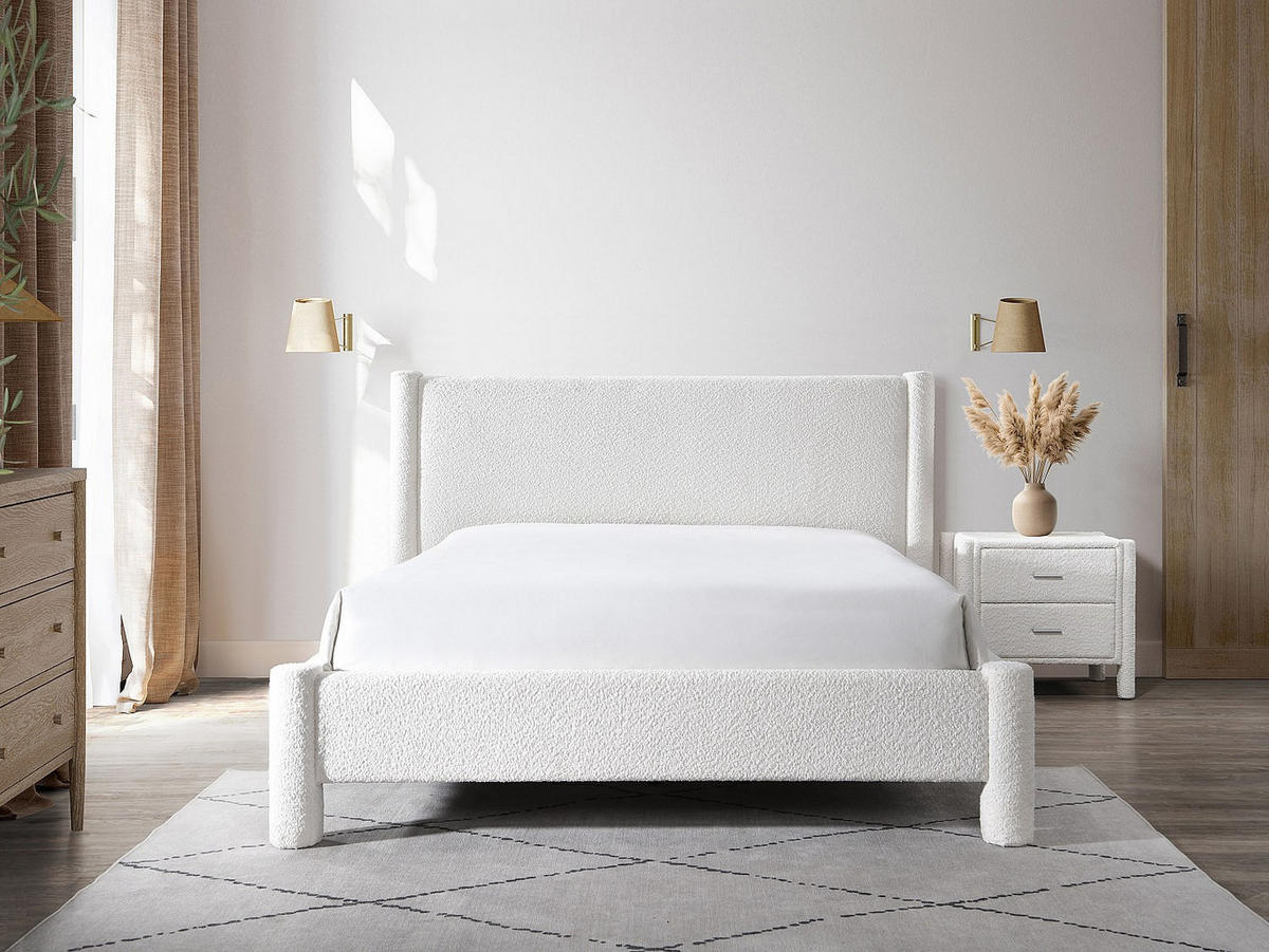 NACHTTISCH mit 2 Schubladen - Bouclé-Stoff - Weiß - CONOMO - Weiß, Textil (61/56/42cm) - Vente-Unique