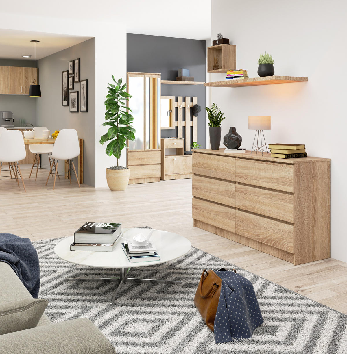 KOMMODE Sonoma Eiche 138x40x77 cm - Sonoma Eiche, Holzwerkstoff (138/77/40cm) - Akord