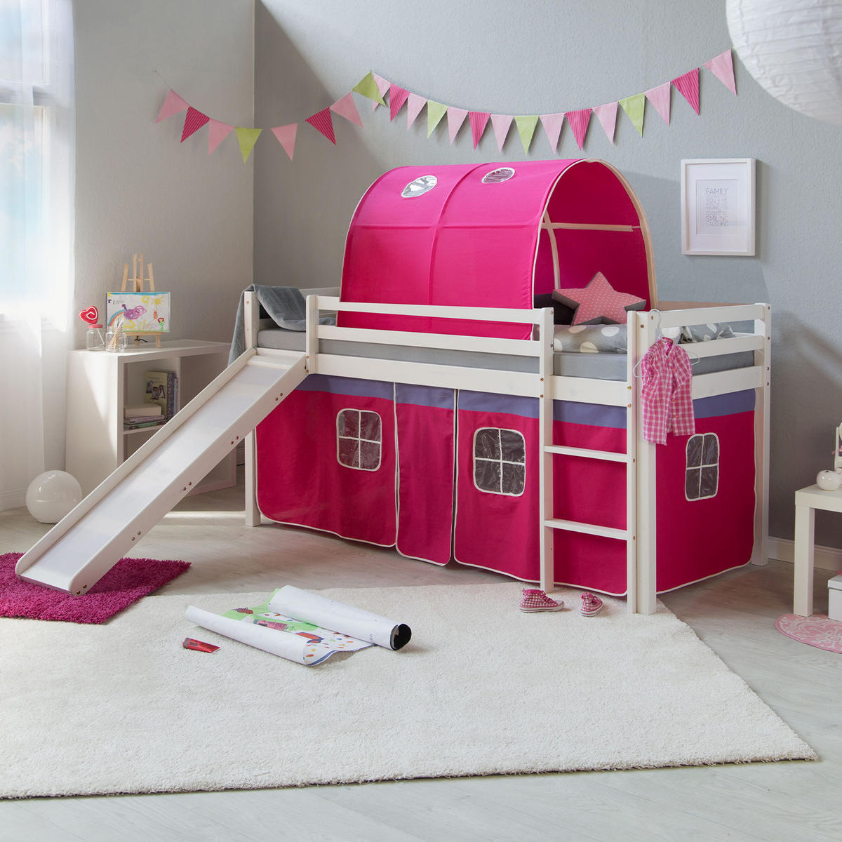 HOCHBETT Pink 90/200 cm Lattenrost - Pink/Weiß, Holz (90/200cm) - Homestyle4u