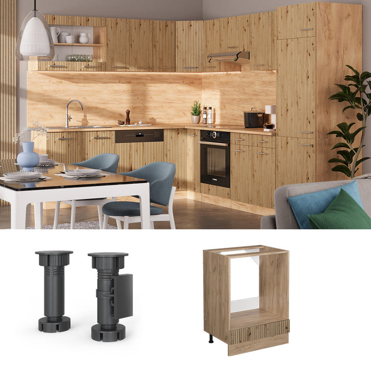 HERDUMBAUSCHRANK R-Line Artisan-Eiche 60 cm, AP Anthrazit - Eiche Wotan/Eiche Artisan, Holzwerkstoff (60/81.6/60cm) - Vicco