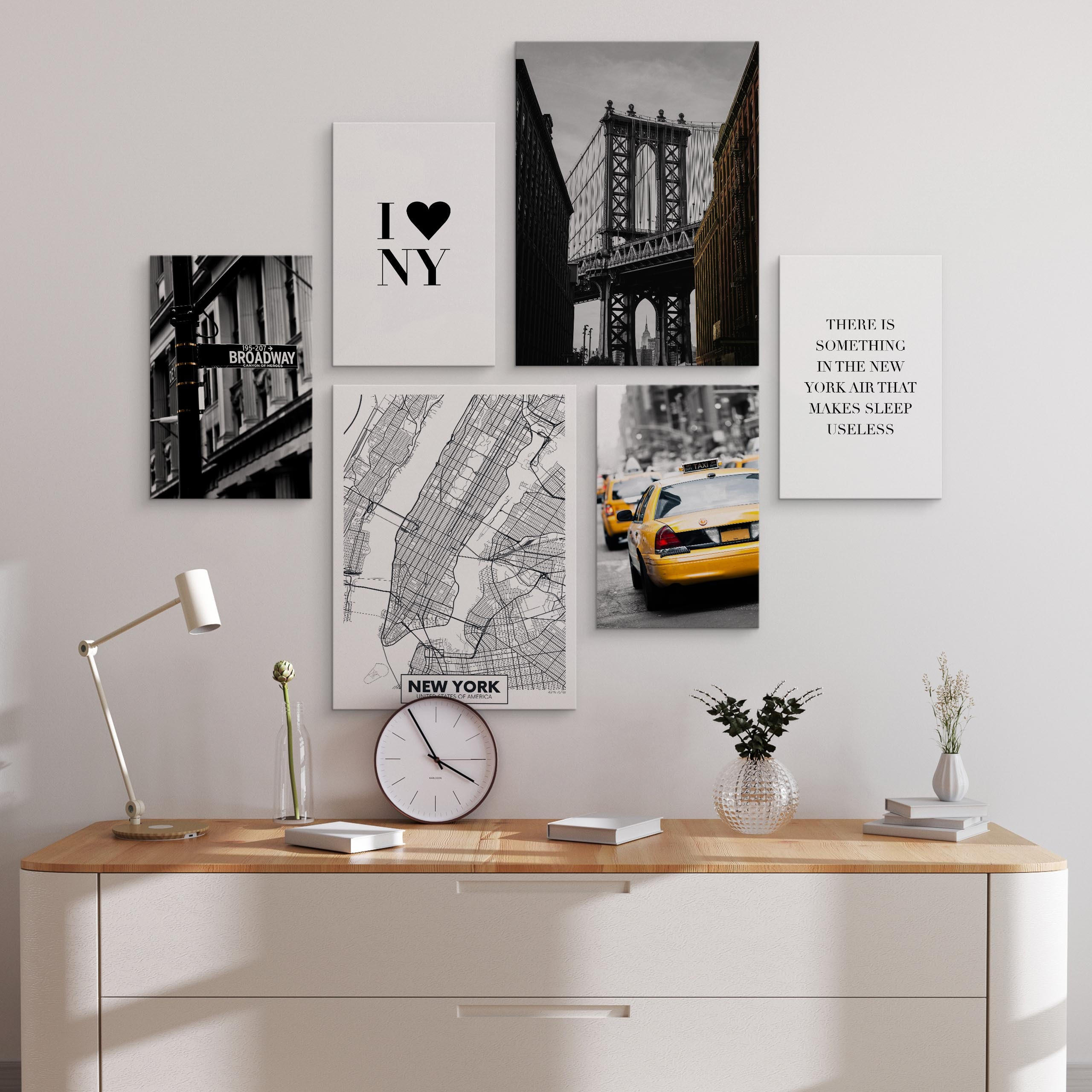 LEINWANDBILDER 6-er Set NY Architektur - Schwarz/Weiß, Textil (90/80cm) - Muralo