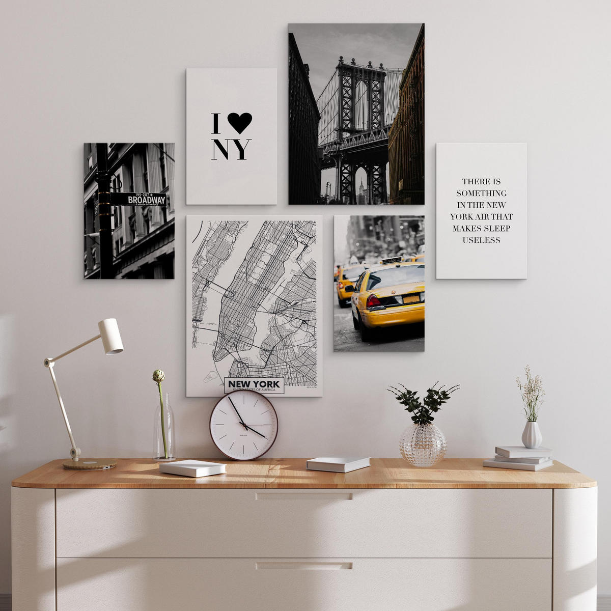 LEINWANDBILDER 6-er Set NY Architektur - Schwarz/Weiß, Textil (90/80cm) - Muralo