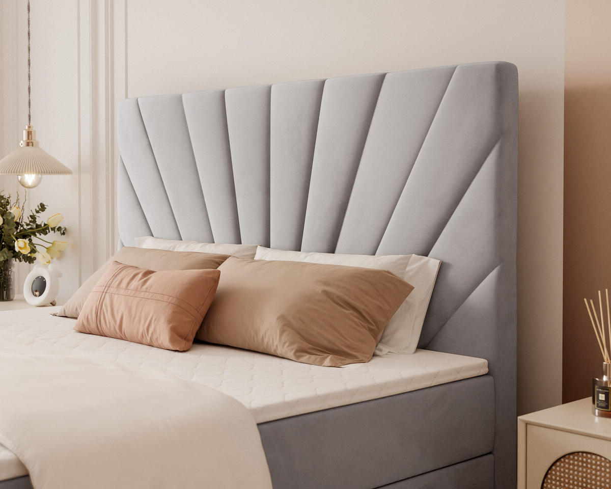 BOXBETT OASIS 140/200 cm mit Matratze und Topper, Grau - Chromfarben/Grau, Textil/Metall (140/200cm) - Idohome