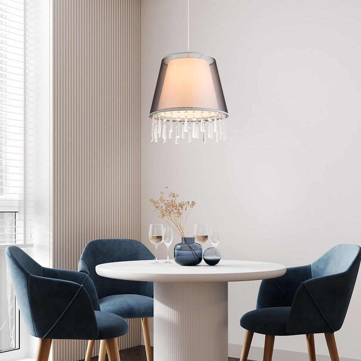 HÄNGELEUCHTE SATINE Grau Textilschirm - Grau, Metall (34/34/140cm) - Globo Lighting