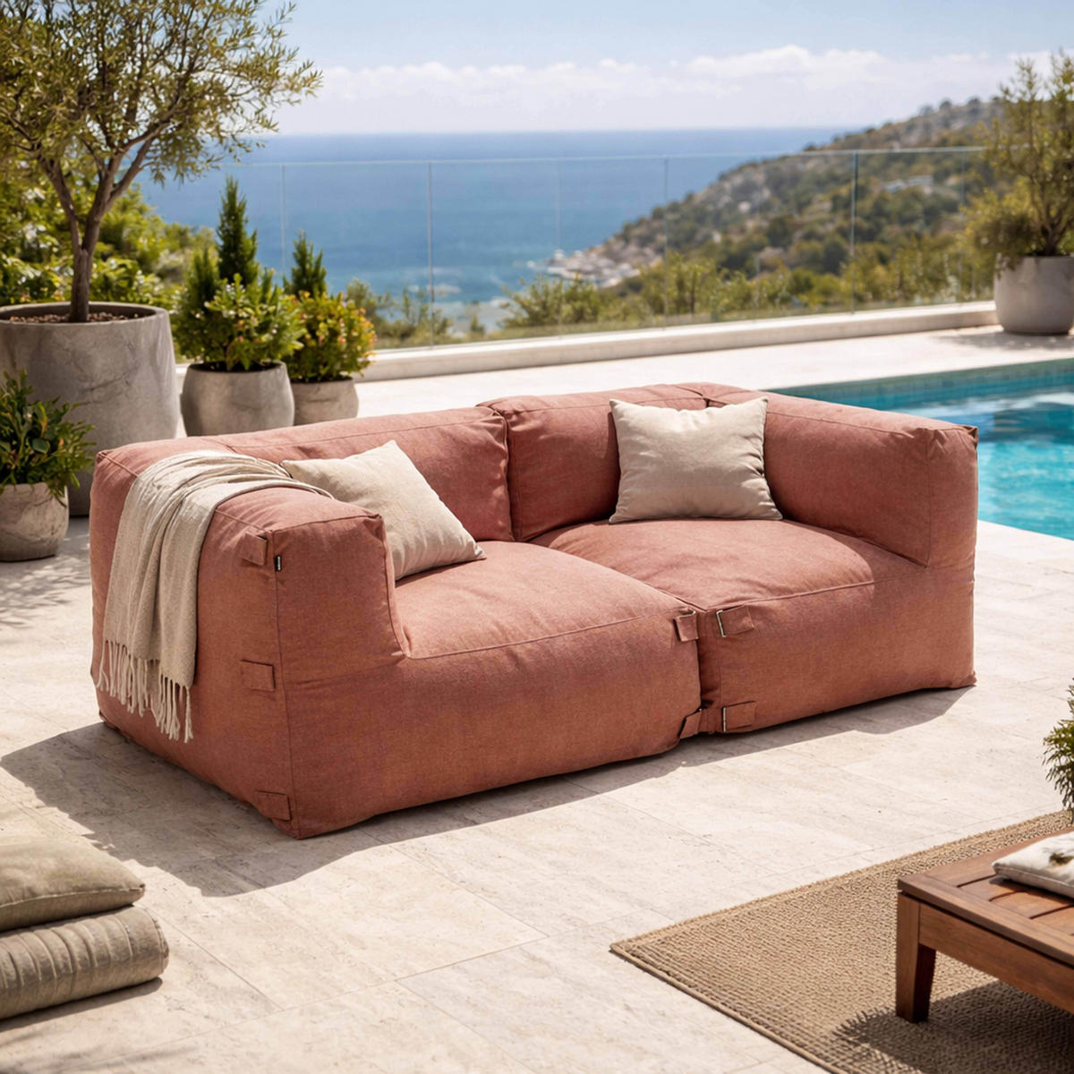 GARTENSOFA mit 2 Sitzplätzen, Terrakotta - Braun, Textil (170/65/85cm) - Oviala