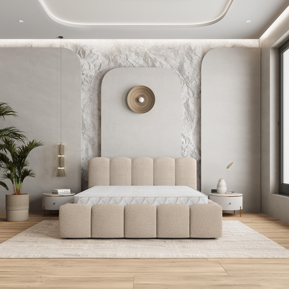 POLSTERBETT FALINA Q 200x200 cm mit Bettkästen - Beige - Beige, Holz/Textil - MASSENO