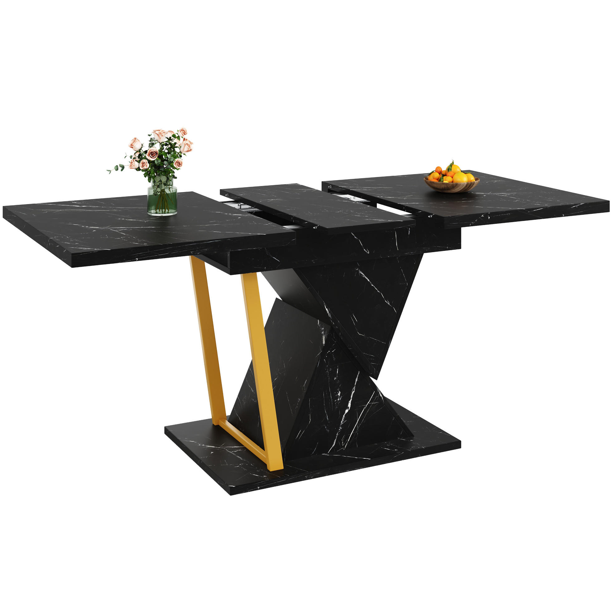 OKWISH JÍDELNÍ stůl 110(140)/80/76 cm černý z MDF a kovu s rozkládací deskou