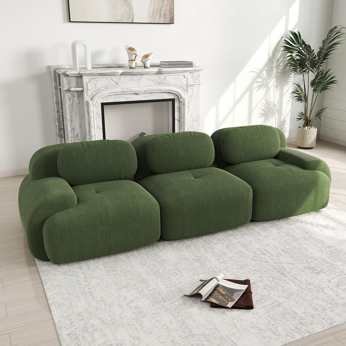 SOFA 3-Sitzer Modulares aus Cord 298x103x75 cm mit ergonomischem Aufbau, grün - Grün, Textil (103/75/298cm) - Luhomfu