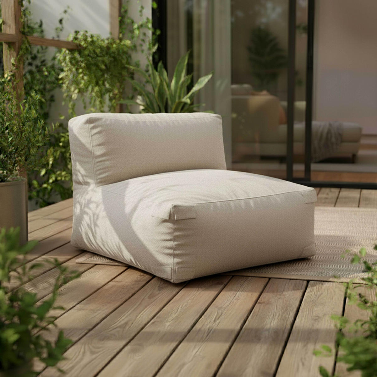 GARTENSOFA mit 5 Sitzplätzen, Beigefarbe - Beige, Textil (85/65/160cm) - Oviala