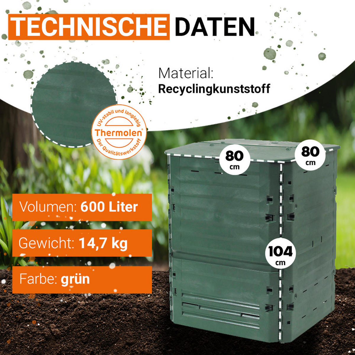KOMPOSTER 600 L, grün - Grün, Kunststoff (80/104/80cm) - GARANTIA