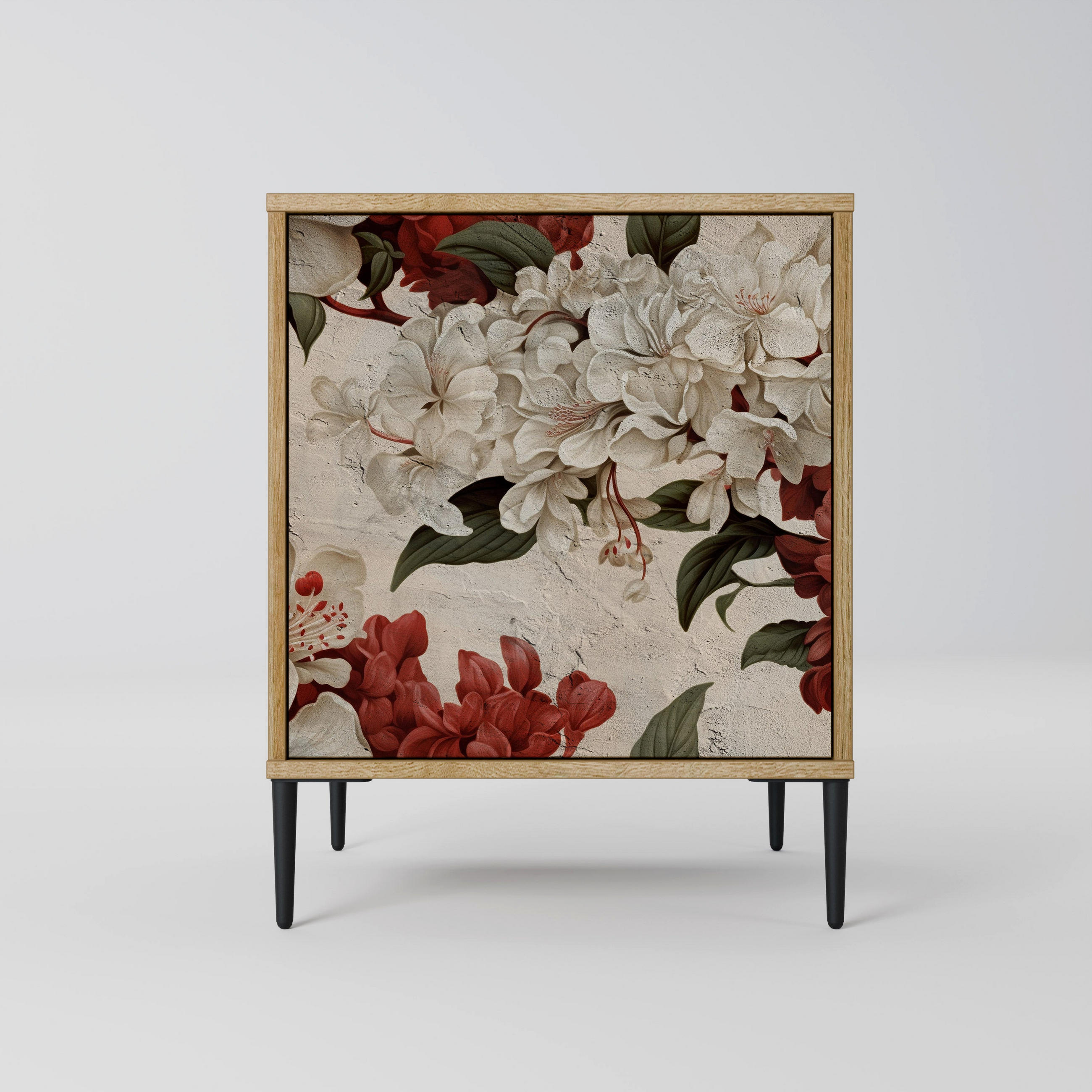 SIDEBOARD EPHEMERAL DAYS, Eichefarben, 57,5x42x72,5 cm, Schwarze Metallfüße - Eichefarben/Multicolor, Holzwerkstoff/Metall (57.5/72.5/42cm) - SpaceRebels