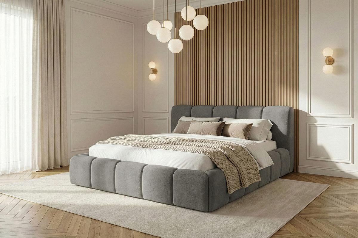 POLSTERBETT OLMIRA - Dunkelgrau/Schwarz, Holz/Holzwerkstoff (162/203cm) - KONSIMO®