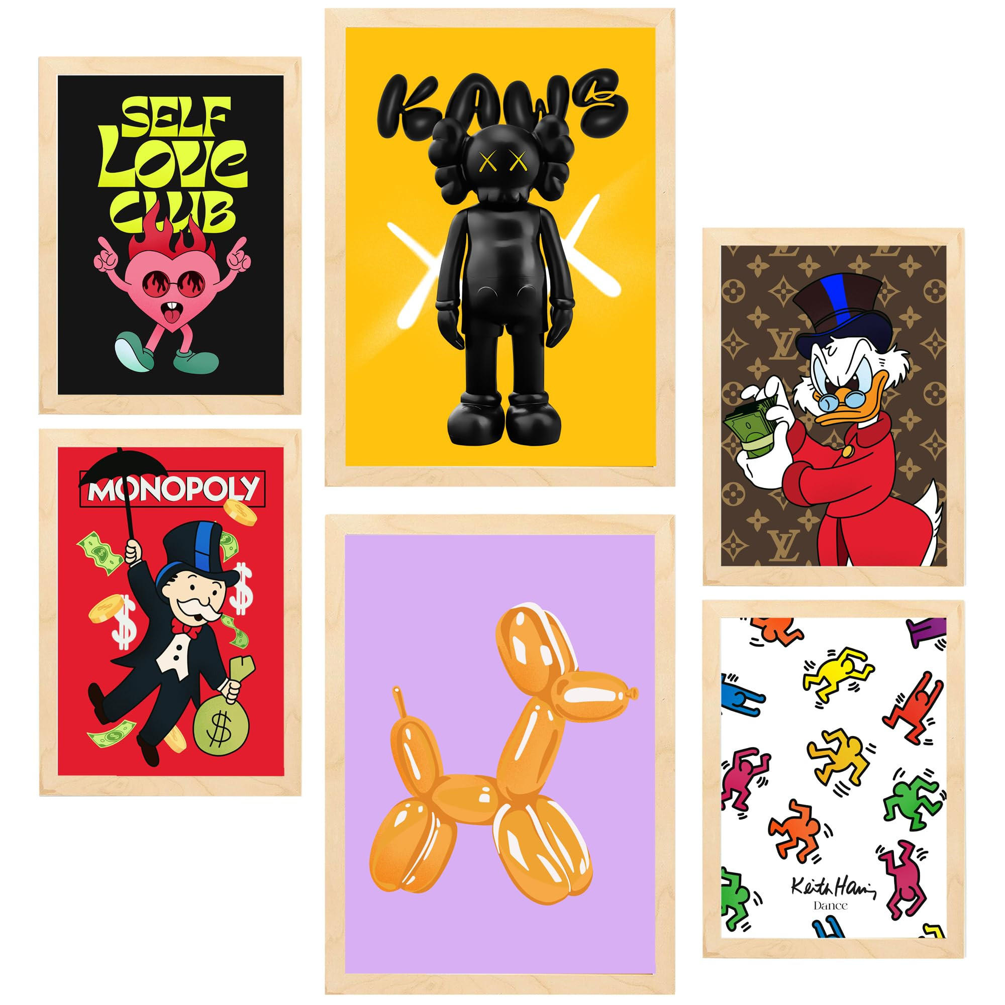 POSTER Set Mit 6 Der Humor Ikonischer Charaktere A3 & A4 Rahmen Aus Hellem Holz - Beige, Papier (29/3cm) - Nacnic