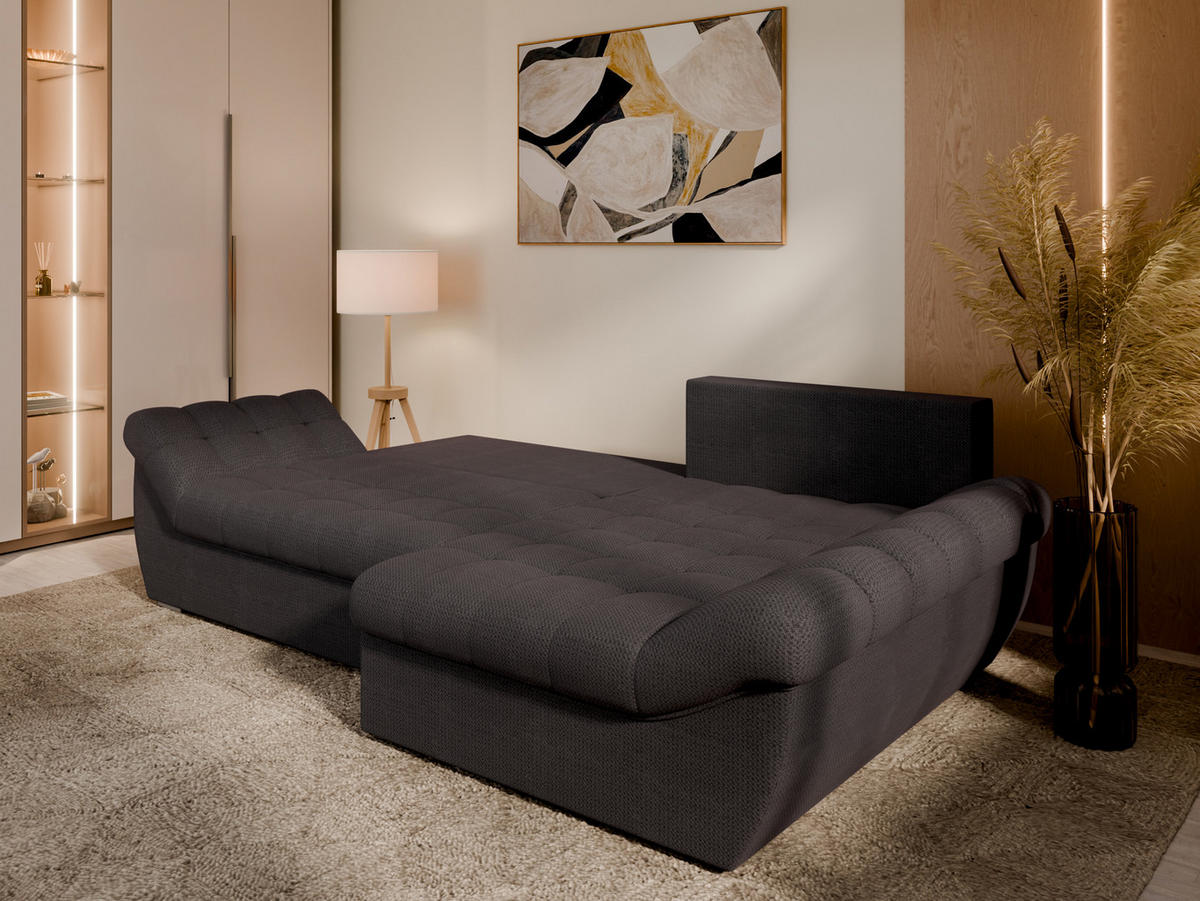 ECKSOFA ZAYA mit Schlaffunktion L-Form, Sofa mit Bettkasten, Wohnzimmersofa, Couch, Soffa, Bettsofa, RECHTS- Anthracite - Anthrazit, Holz (279/175cm) - Homesy