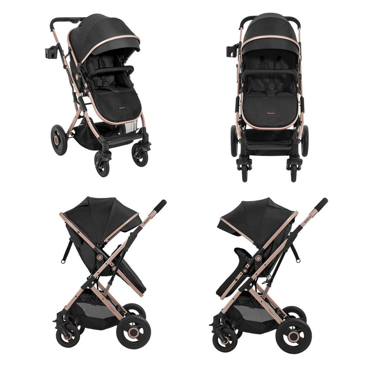 KINDERWAGEN Scarlett 2 in 1 schwarz umbaubar, Fußabdeckung, Wickeltasche, Korb - Schwarz, Metall (73/56/104cm) - Kikka boo