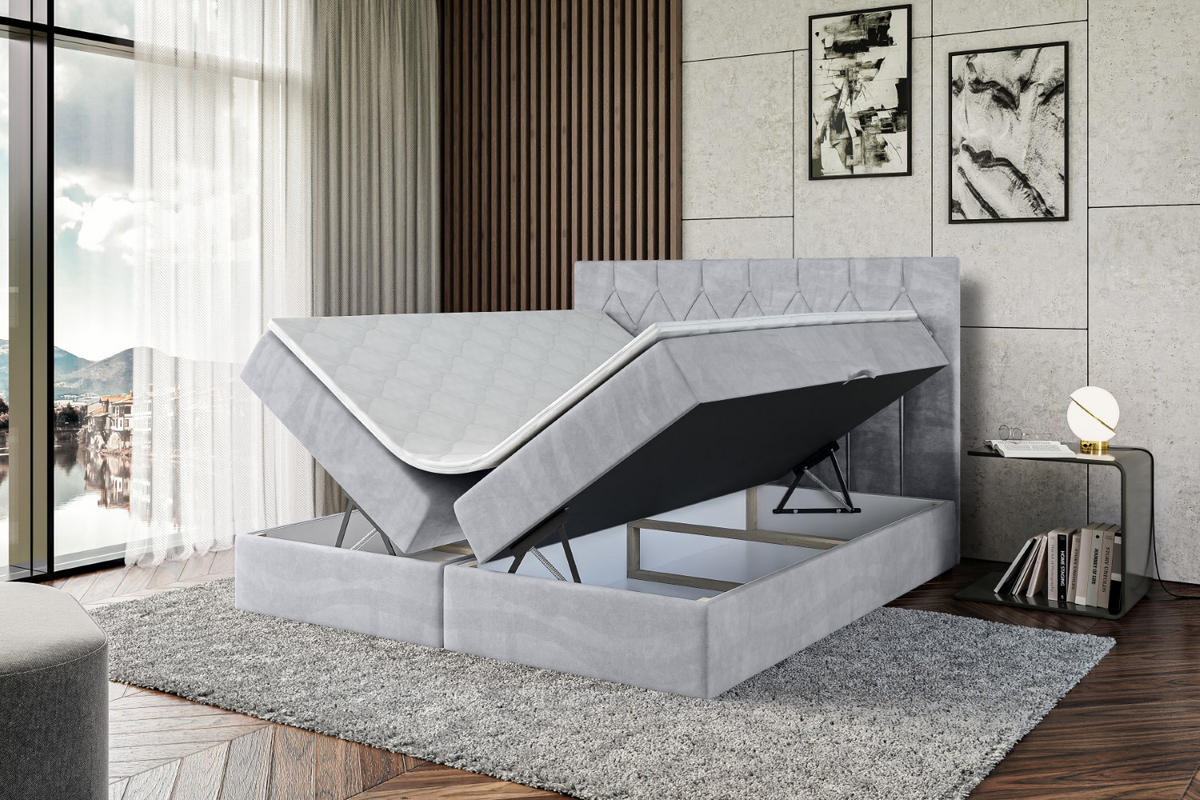 BOXBETT mit H4-Matratze und Lattenrost - VELANTO-BZ - 180x200 Grau - Hellgrau, Holzwerkstoff (180/200cm) - ALTDECOR
