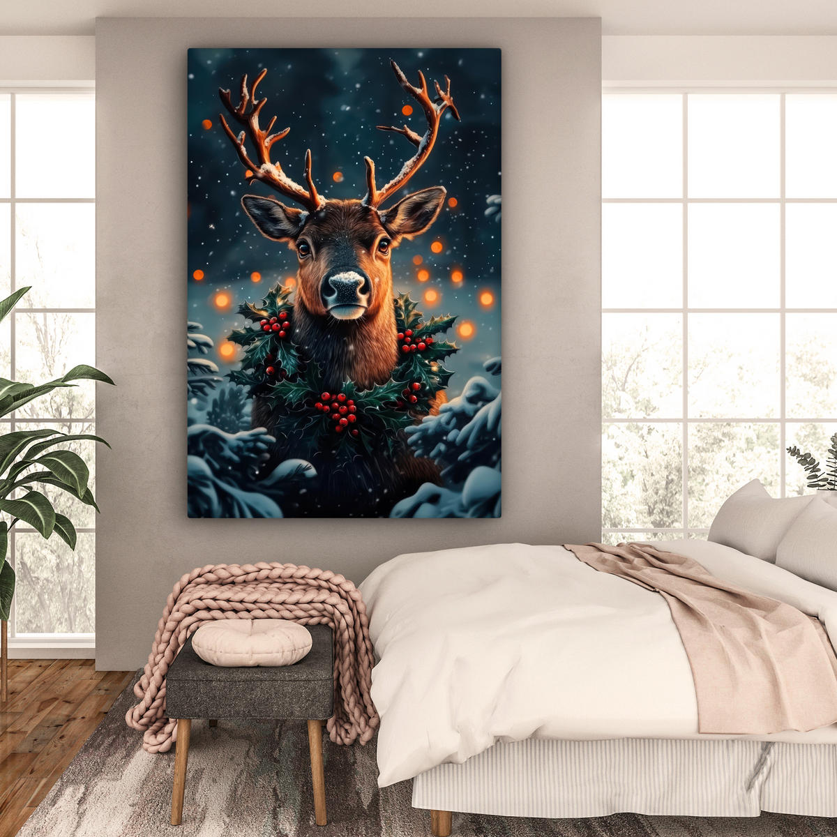 SLIKA NA PLATNU Jelen 90x140 cm - temno rjava, tekstil (90/140cm) - MuchoWow
