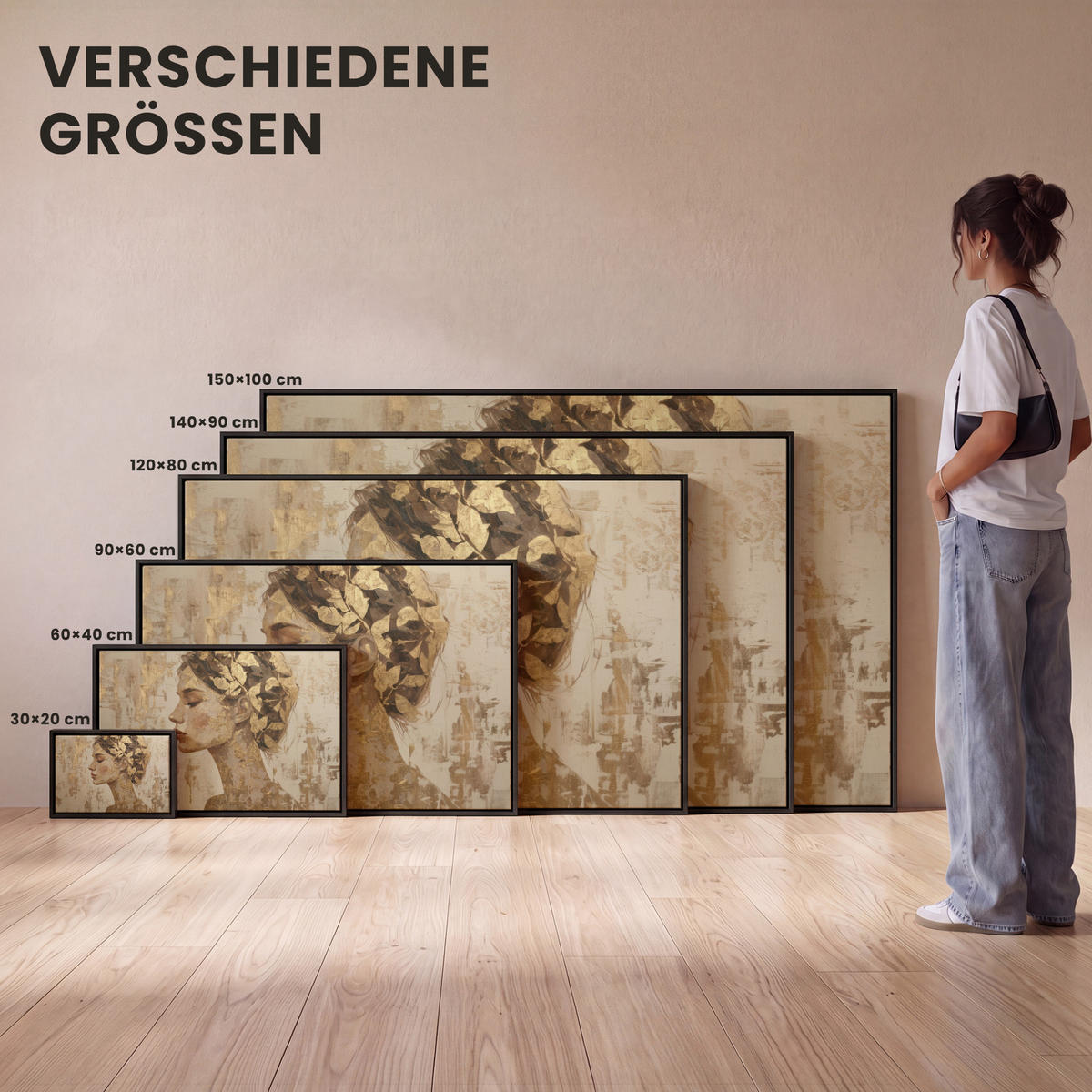 LEINWAND Bilder mit Rahmen - Frau - Gold - Abstrakt - Textur - 30x20 - Goldfarben, Textil (30/20cm) - MuchoWow