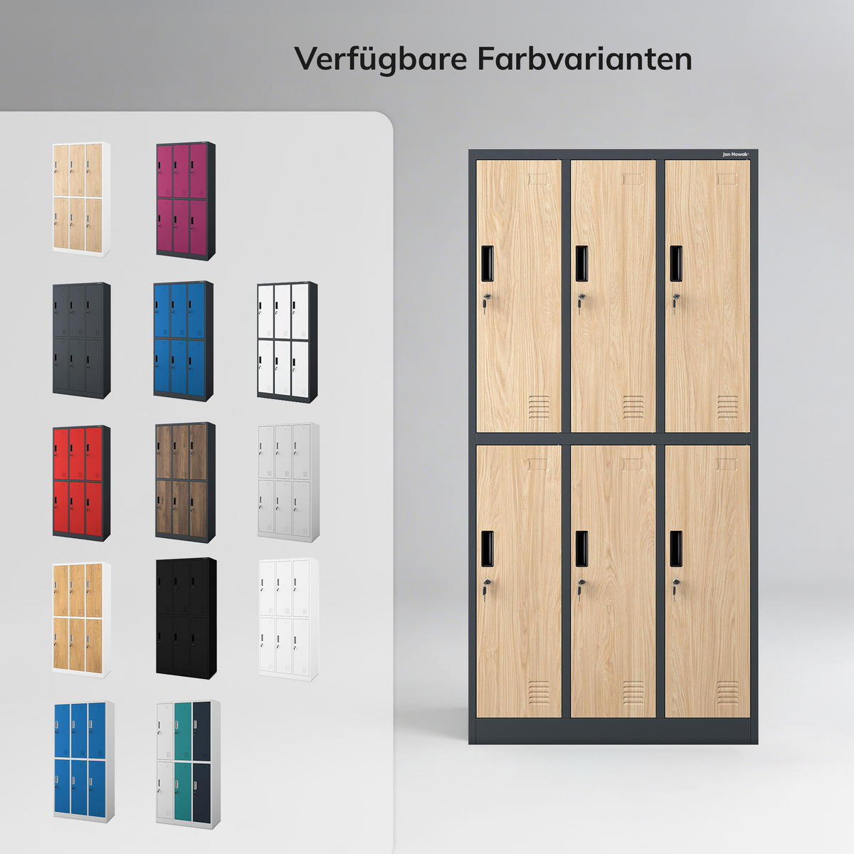 ARBEITSSCHUTZ-GARDEROBENSCHRANK 6-Türiger IGOR 185x90x45 cm - Anthrazit/Sonoma Eiche, Metall (90/185/45cm) - Jan Nowak
