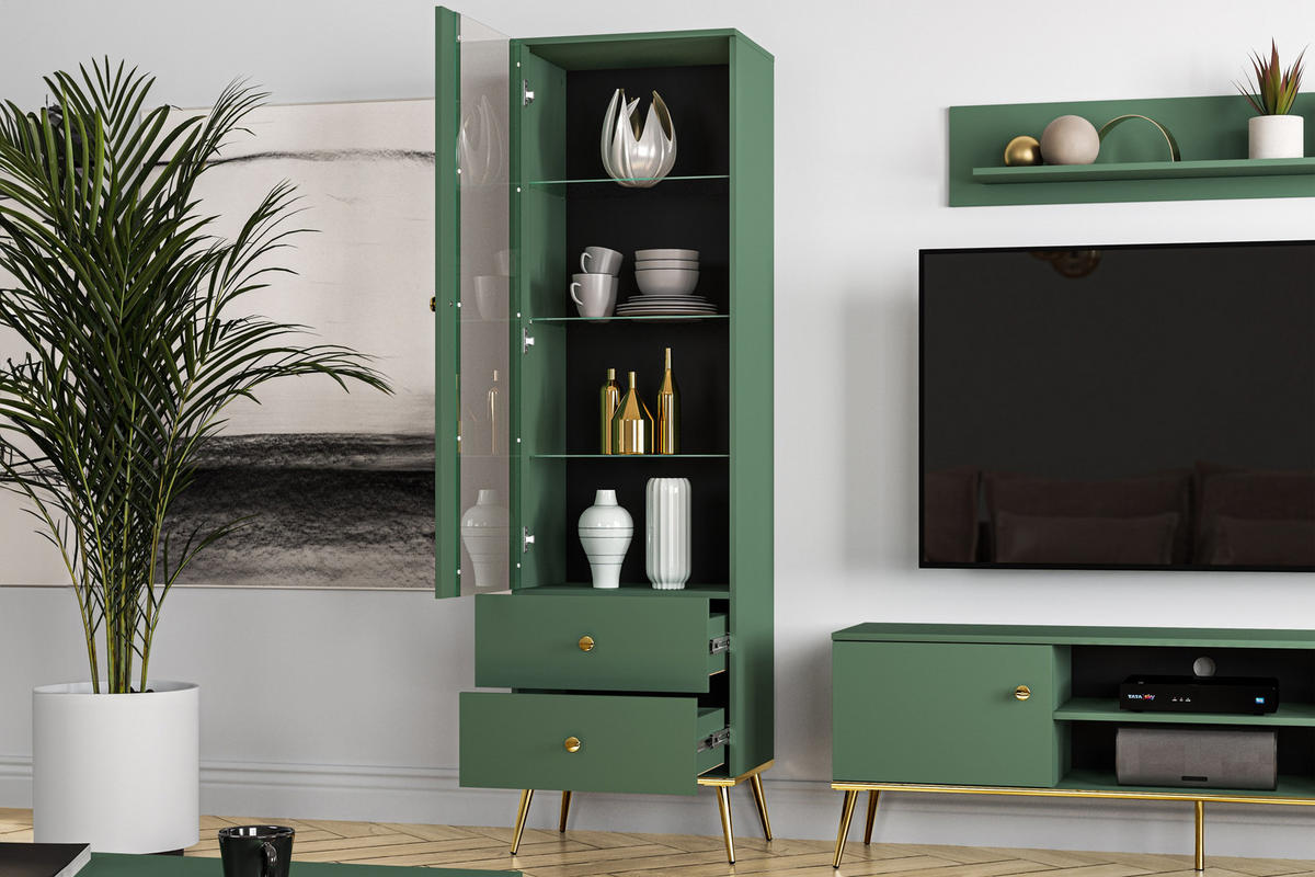 VITRINENSCHRANK ARICIA Soft-Close-Funktion, Grün - Grün, Holz (55/190/40cm) - KONSIMO®