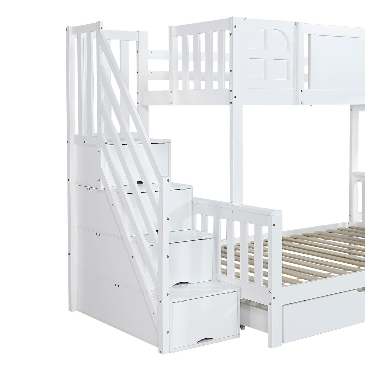 ETAGENBETT 90/200 cm & 120/200 cm in Weiß Kinderbett mit Rutsche, Schublade und 4 Schrankfächern - Weiß, Holzwerkstoff (90/200cm) - STILVORA